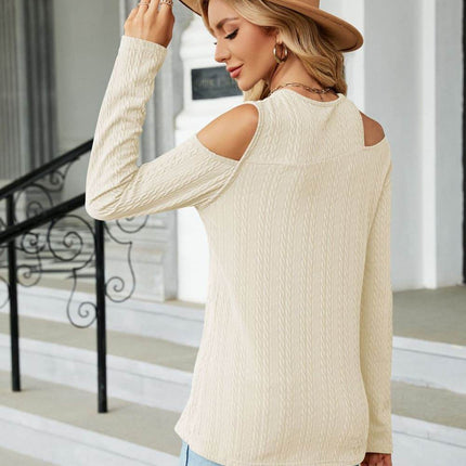Dropped Shoulder Long Sleeve Blouse - MimiStylez