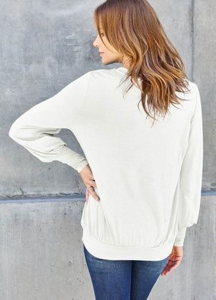 Basic Bae Full Size V-Neck Lantern Sleeve Blouse - MimiStylez