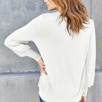 Basic Bae Full Size V-Neck Lantern Sleeve Blouse - MimiStylez