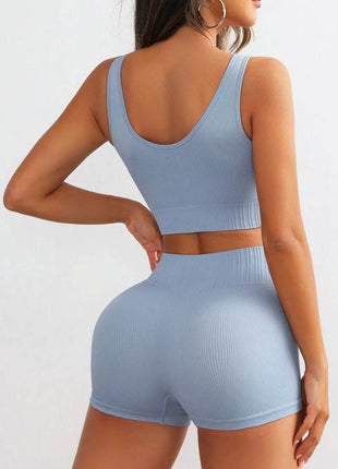 Round Neck Wide Strap Top and Shorts Active Set - MimiStylez