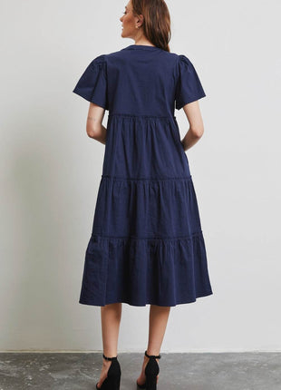 HEYSON Full Size Cotton Poplin Ruffled Tiered Midi Dress - MimiStylez