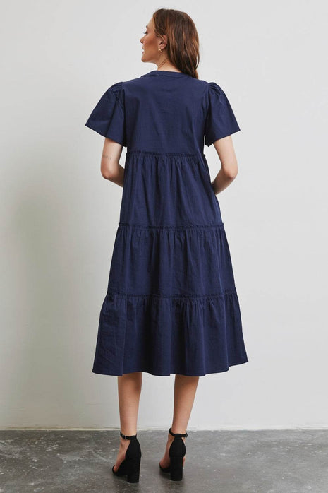 HEYSON Full Size Cotton Poplin Ruffled Tiered Midi Dress - MimiStylez