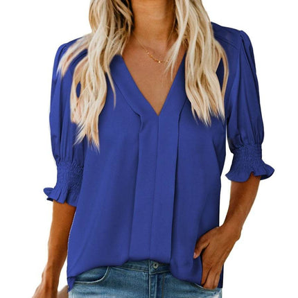 V-neck Half Sleeve Shirt For Women - MimiStylez