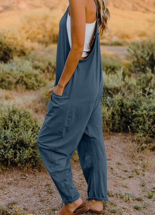 Double Take Full Size V-Neck Sleeveless Jumpsuit with Pockets - MimiStylez