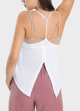 Slit Spaghetti Strap Scoop Neck Active Cami - MimiStylez