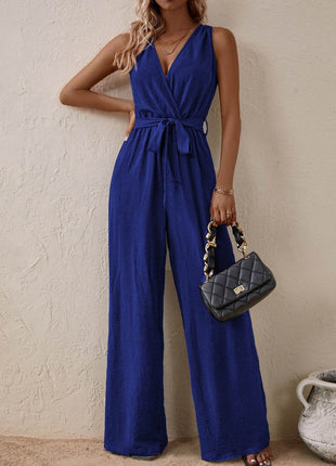 Tied Surplice Sleeveless Wide Leg Jumpsuit - MimiStylez
