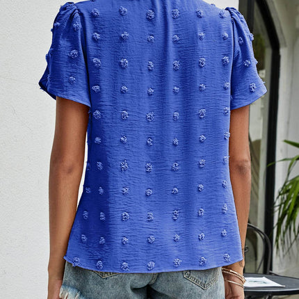 Swiss Dot Round Neck Petal Sleeve Top - MimiStylez