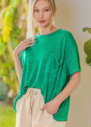 Zenana Pocketed Round Neck Dropped Shoulder T-Shirt - MimiStylez
