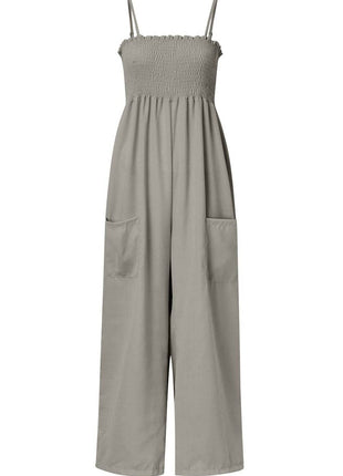 Smocked Spaghetti Strap Wide Leg Jumpsuit - MimiStylez