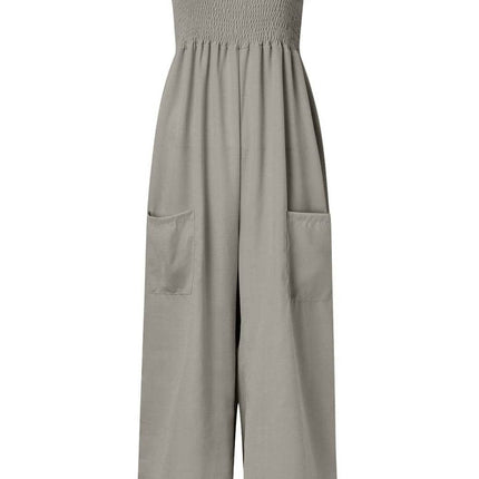 Smocked Spaghetti Strap Wide Leg Jumpsuit - MimiStylez