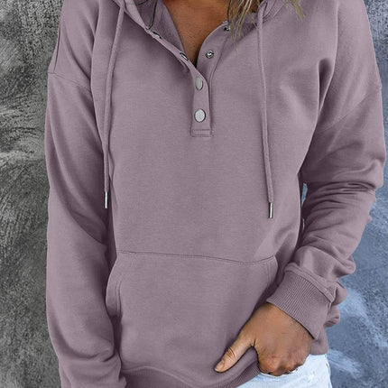 Dropped Shoulder Long Sleeve Hoodie with Pocket - MimiStylez