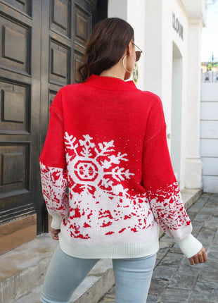 Snowflake Pattern Mock Neck Sweater - MimiStylez