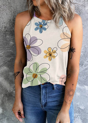 Printed Round Neck Tank - MimiStylez