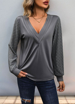 V-Neck Long Sleeve Top - MimiStylez