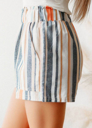 Striped Elastic Waist Shorts - MimiStylez