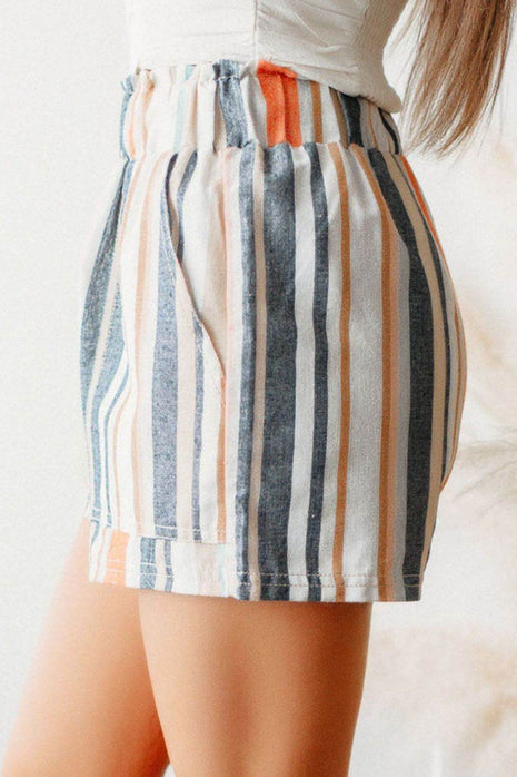 Striped Elastic Waist Shorts - MimiStylez