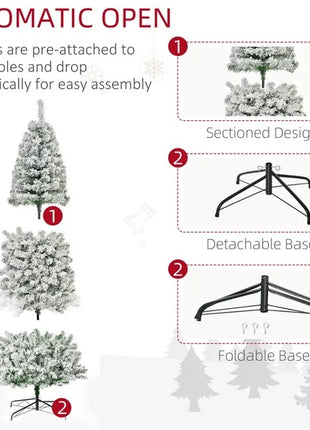 9FT Pre-Lit Snow-Flocked Slim Douglas Fir Christmas Tree With Realistic Branches, 550 LED Lights And 988 Tips