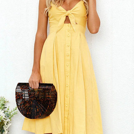 Cutout Smocked Sweetheart Neck Cami Dress - MimiStylez