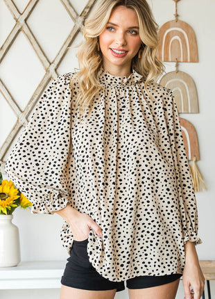 Animal Print Ruffle Collar Flounce Sleeve Blouse - MimiStylez