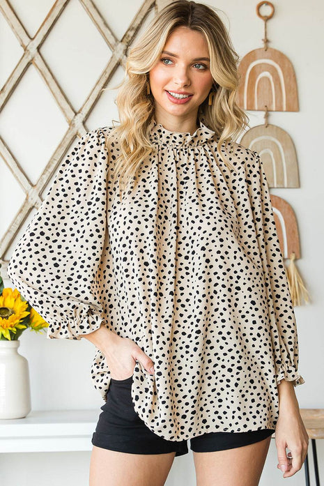 Animal Print Ruffle Collar Flounce Sleeve Blouse - MimiStylez