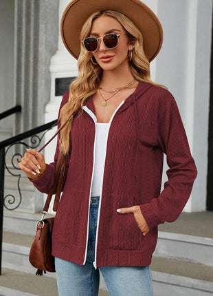 Drawstring Zip Up Long Sleeve Hoodie - MimiStylez