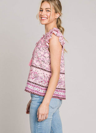 Cotton Bleu by Nu Lab Print Ruffle Sleeve Detail Blouse - MimiStylez