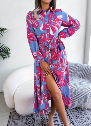Tied Button Up Long Sleeve Dress - MimiStylez