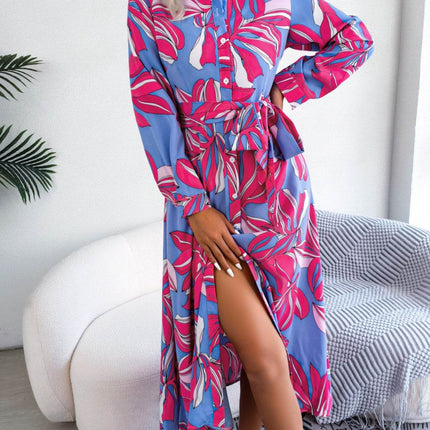 Tied Button Up Long Sleeve Dress - MimiStylez