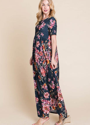 BOMBOM Floral Short Sleeve Maxi Dress - MimiStylez