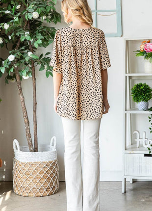 Heimish Full Size Animal Print Flutter Sleeve Blouse - MimiStylez