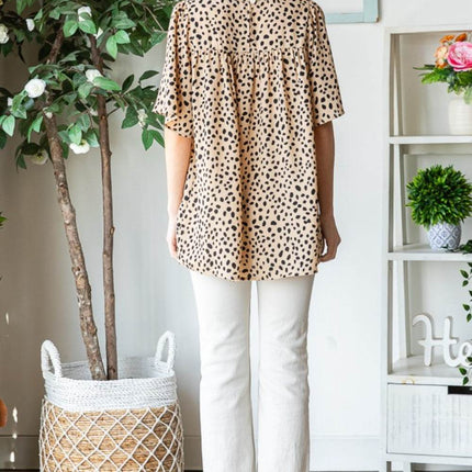 Heimish Full Size Animal Print Flutter Sleeve Blouse - MimiStylez