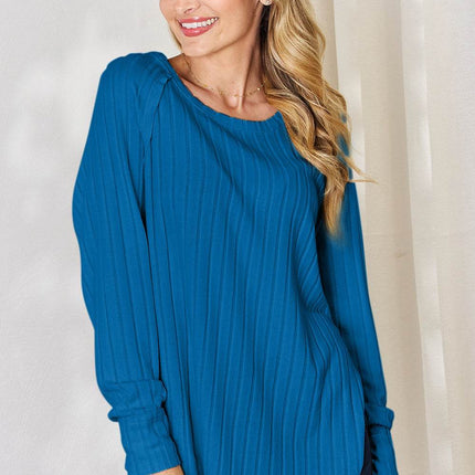 Basic Bae Full Size Ribbed Round Neck Slit T-Shirt - MimiStylez