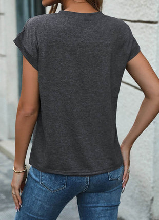 Half Button Round Neck T-Shirt - MimiStylez