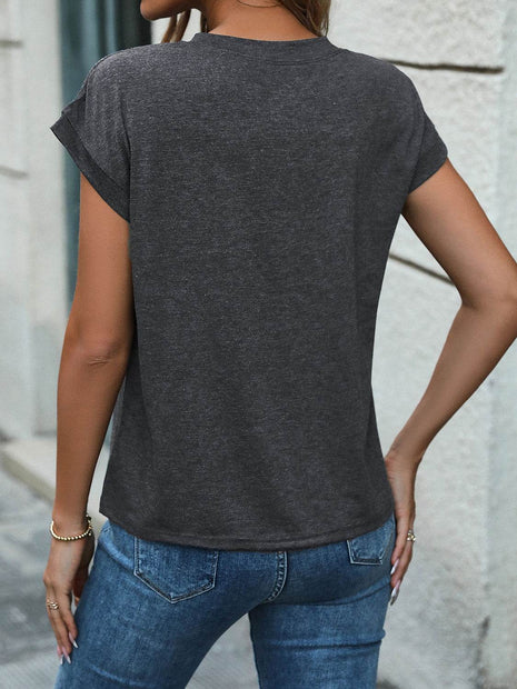 Half Button Round Neck T-Shirt - MimiStylez