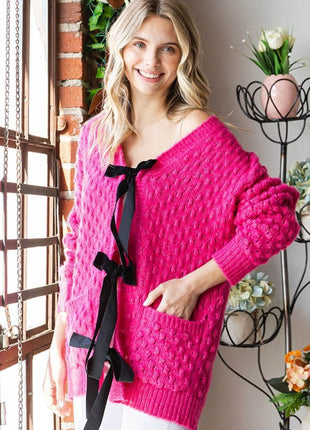 First Love Tie Closure Open Knit Cardigan - MimiStylez