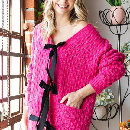 First Love Tie Closure Open Knit Cardigan - MimiStylez
