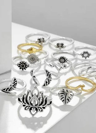 Alloy Multi Shapes 15-Piece Ring Set - MimiStylez