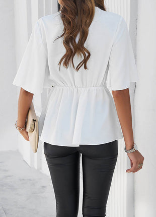 Surplice Tie Waist Half Sleeve Blouse - MimiStylez