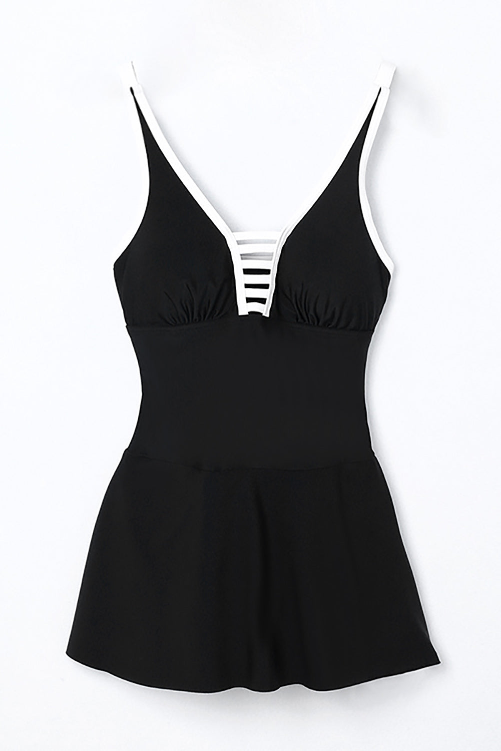 Black Strappy V Neck Side Split One-piece Swimdress