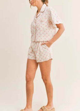 MABLE Polka Dot Collar Crop Top and Short Lounge Set - MimiStylez