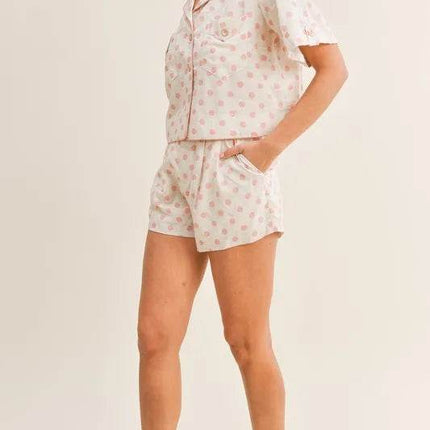 MABLE Polka Dot Collar Crop Top and Short Lounge Set - MimiStylez