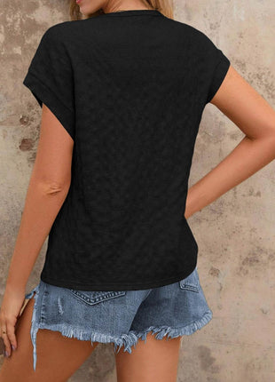 Textured Round Neck Short Sleeve Top - MimiStylez