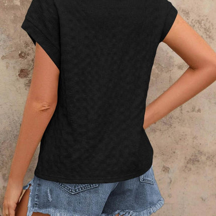 Textured Round Neck Short Sleeve Top - MimiStylez