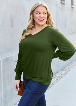 Basic Bae Full Size V-Neck Lantern Sleeve Blouse - MimiStylez