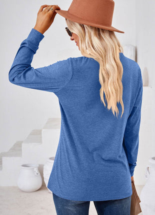 Notched Long Sleeve T-Shirt - MimiStylez