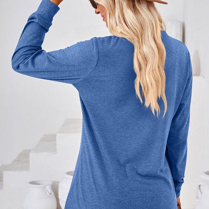 Notched Long Sleeve T-Shirt - MimiStylez