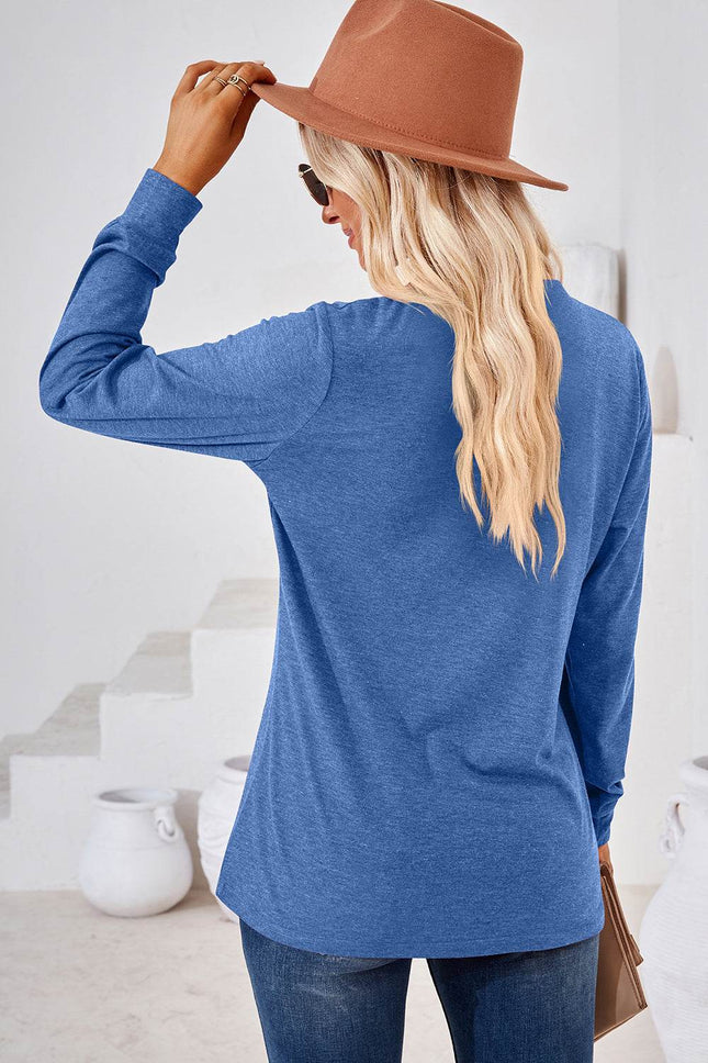 Notched Long Sleeve T-Shirt - MimiStylez