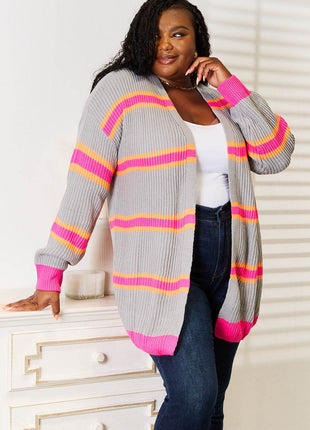 Woven Right Ribbed Long Sleeve Cardigan - MimiStylez