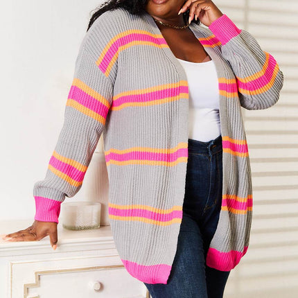 Woven Right Ribbed Long Sleeve Cardigan - MimiStylez