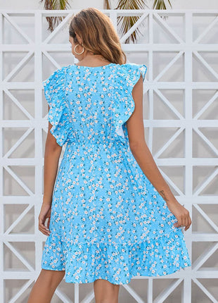 Ruffled Ditsy Floral Surplice Mini Dress - MimiStylez